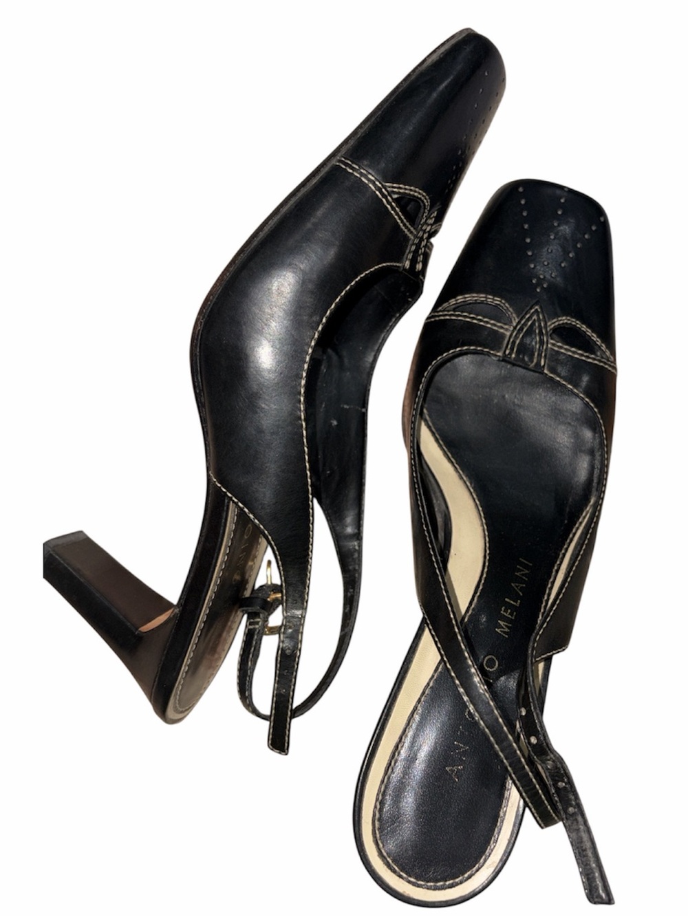 Antonio Melani black leather slingback heels